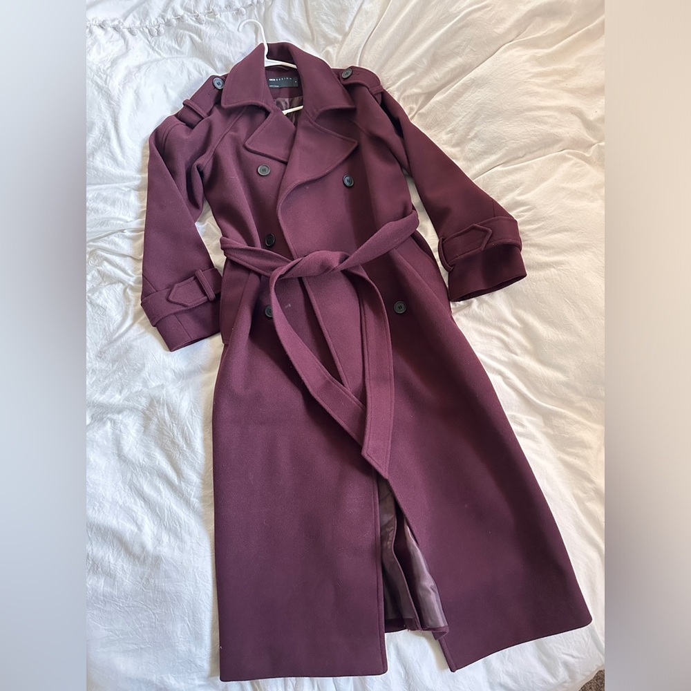 Burgundy Double-Breasted Trench Coat